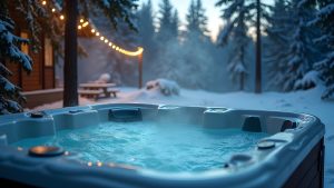 Hot Tub Bliss: A Winter Getaway in a Snowy Mountain Landscape