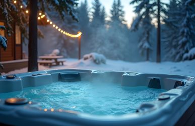 Hot Tub Bliss: A Winter Getaway in a Snowy Mountain Landscape